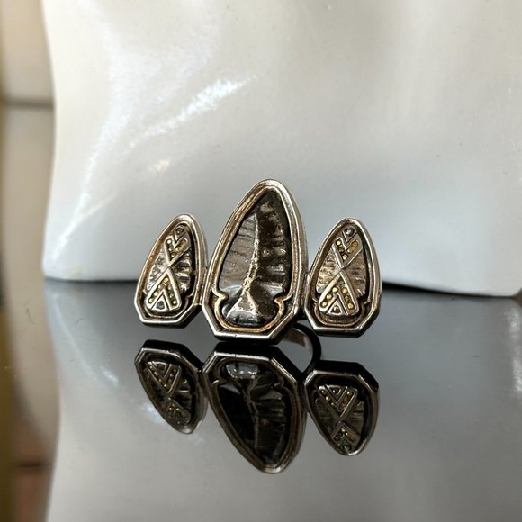 House of Harlow 1960 Triple Arrowhead & Pave Crystal Statement Ring Black Silver - Picture 8 of 16
